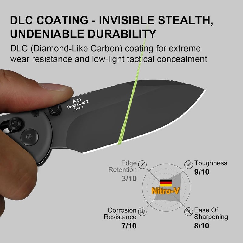 KIZER Drop Bear 2 Pocket Knife, 2.84" Nitro-V Drop Point Blade Folding Knife with Gray Aluminum Handle, Clutch Lock EDC Knives with Jimping on Spine for Men Women V3619.2KD2 - Image 2